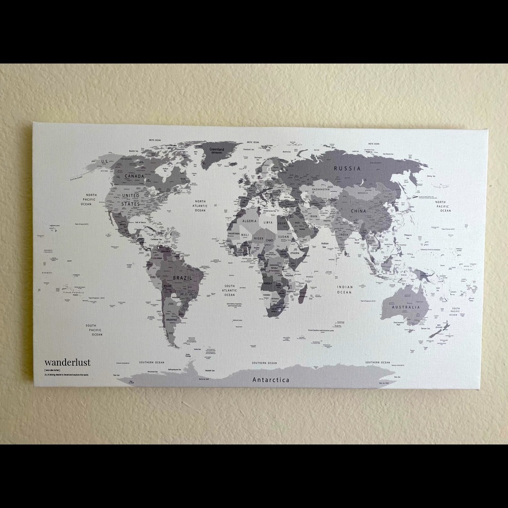 Gray & White World Map Canvas Wall Art